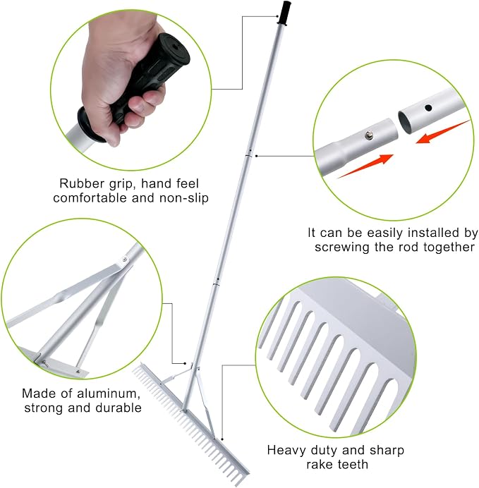 36 Inch Aluminum Landscape Rake | Garden Rake, Heavy Duty, Metal Construction, Loosening Soil