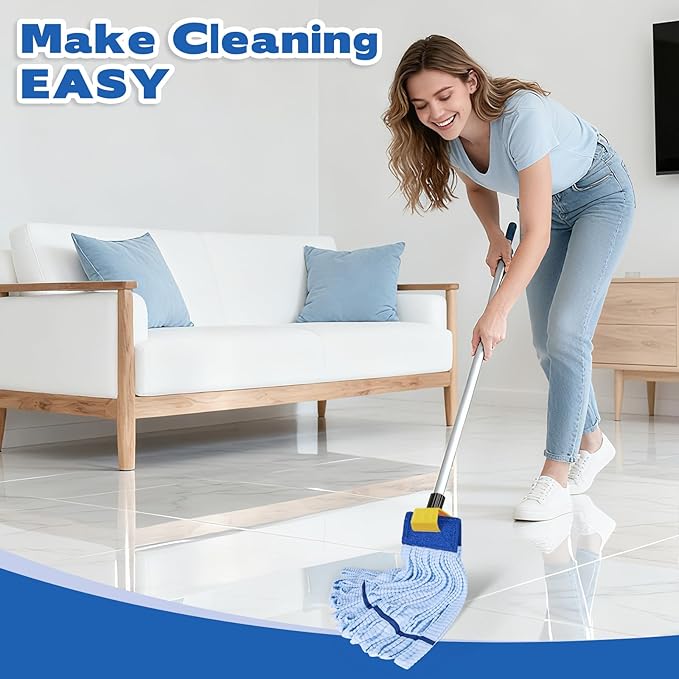 Large Microfiber Tube Mop Heads,Tube Wet Mop Refill (6 inch),Blue Heavy Duty Industrial Wet Mop Head Refill, Highly Absorbent,Commercial Mop Head Replacement,Machine Washable,Hardwood Floors(2)