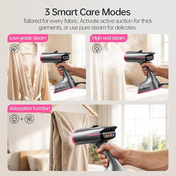 Dr.flash Vacuum Steamer for Clothes, 2-in-1 Home Garment Steamer and Iron, 6000Pa Strong Suction, 3 Modes with LED Display, 270ml Tank, Professional Wrinkle Remover (for 110-120V Use)