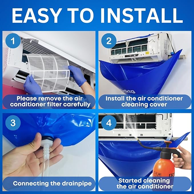 Oiktylr 18Pcs Mini Split Cleaning Kit Bag with 2L Pressure Sprayer, PVC AC Cleaning Cover, Waterproof Air Conditioner Cleaning Bib, HVAC Minisplit Cleaning Kit with Storage Bag (Large)