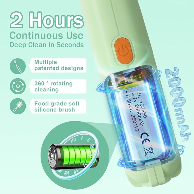 Electric Bottle Brush Cleaner Set, USB Rechargeable 360° Spin Baby Bottle Cleaner with 2 Brush Heads & Straw Brush, Waterproof, High/Low Speed, Portable Travel Cleaning Kit, Green