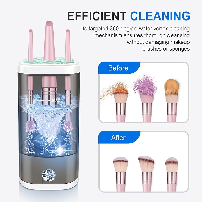 Electric Makeup Brush Cleaner Machine With Makeup Brush Holder Portable, Automatic Cleaner for Makeup Brushes and Sponges (Black)