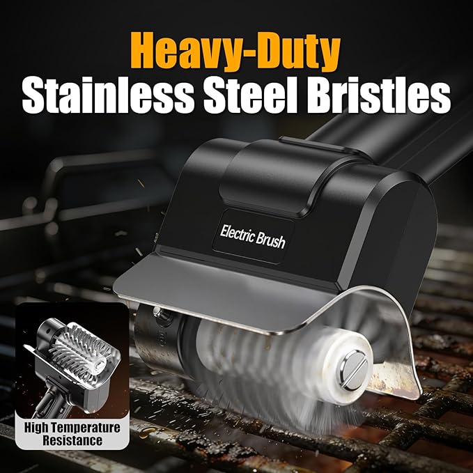 Electric Grill Brush, Heavy-Duty Cordless BBQ Brush with Stainless Steel Bristles, 2000mAh Rechargeable Battery, 1100RPM Motorized Grill Cleaner for Grates, Griddles and Smoker