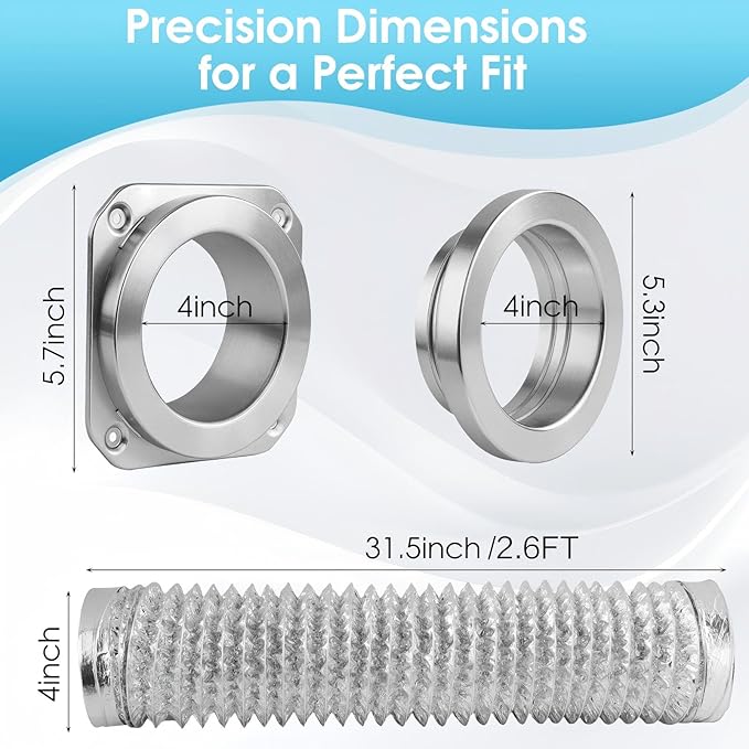 Magnetic Dryer Vent Connector Kit for Tight Space, Air Coupling Duct Exhaust Hose Recessed on Wall, 4inch Flexible Quick Pipe Connection Replacement , Indoor Cleaning Box Attachment