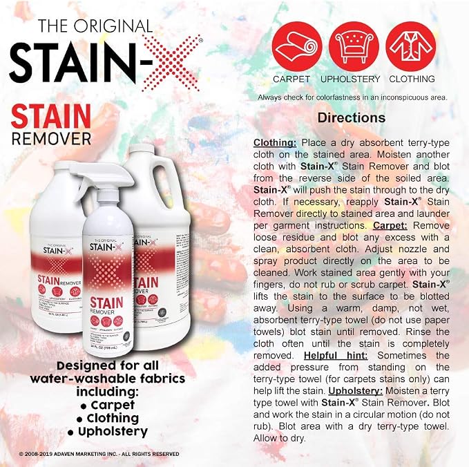 STAIN-X Cleaner | Effective Stain Remover for Laundry, Carpet, Clothing, Upholstery and Other Washable Fabrics - Value Pack (128 oz)