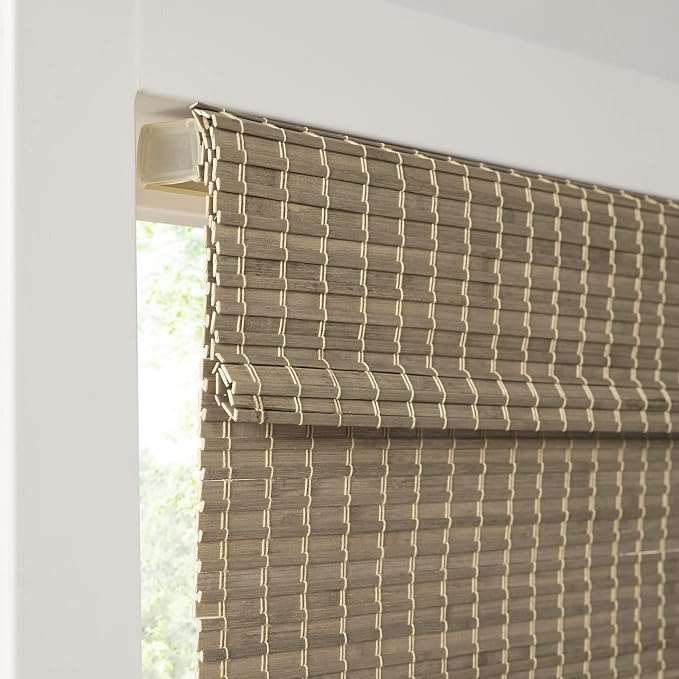 Madison Park Eastfield 100% Bamboo Cordless Roman Shades-Woven Wooden Privacy Panel, Light Filtering Easy Installation Window Blind Treatment, Bedroom, Living Room Decor, 27" W x 64" L, Natural Ash