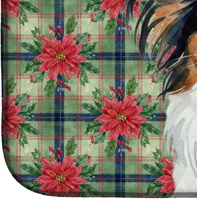 Caroline's Treasures Tricoilor Papillon Christmas PoinsettIas Dish Drying Mat Absorbent Dish Drying Mat Pad for Kitchen Counter Dish Drainer Mat for Countertop, 14 x 21", Multicolor