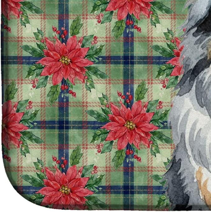 Caroline's Treasures Blue Merle Sheltie Christmas PoinsettIas Dish Drying Mat Absorbent Dish Drying Mat Pad for Kitchen Counter Dish Drainer Mat for Countertop, 14 x 21", Multicolor
