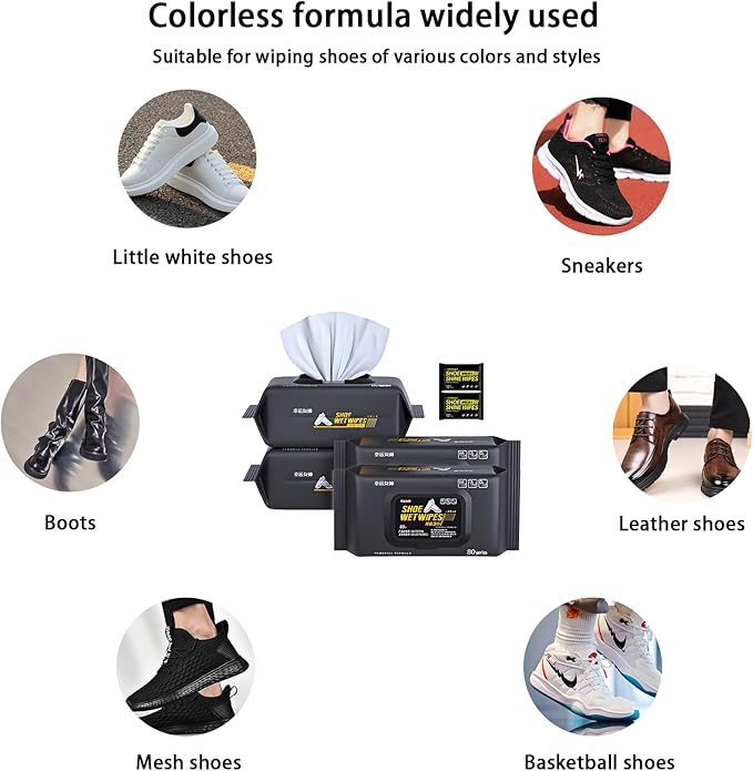 Shoe Cleaner Wipes, 4 Pack 320 Pcs Shoe Wipes,Plus 2 Packs 24 Pcs Travel Small Package Quick Sneaker Cleaner Wipes, Restore Shoe Surface's Luster,Suitable for Removing Dirt from Various Shoes