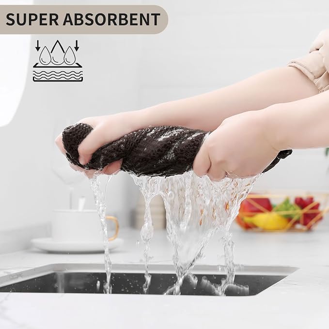 Kitinjoy 100% Cotton Waffle Weave Kitchen Hand Towels (13 X 28 Inches, Dark Brown), 4-Pack Super Soft and Absorbent Dish Towel for Drying Dishes