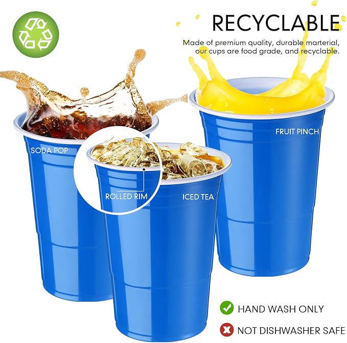 Mimorou Blue 200 Pack Plastic Cups 16 oz Disposable Cups for Party Wedding Halloween Stackable Beverage Drinking Tumbler Heavy Duty for BBQ Birthday Baby Shower
