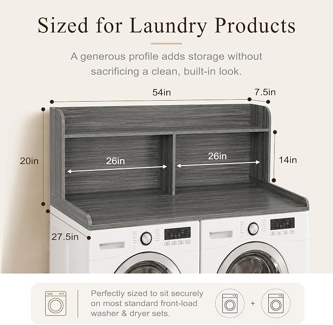 Royxen Laundry Countertop with 20“ Shelf Universal Fit, Washer and Dryer Countertop with Storage Space, Eucalyptus