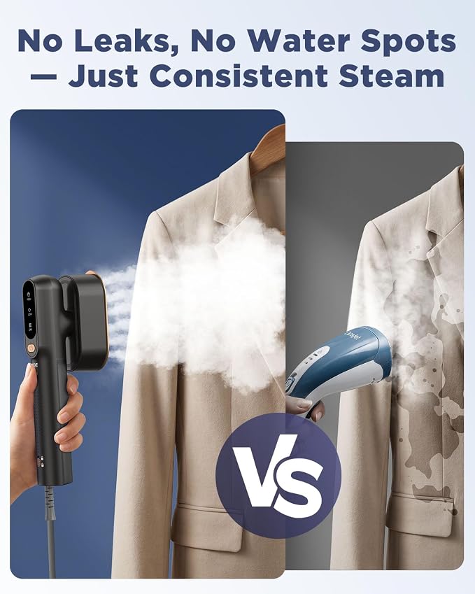 Travel Steamer for Clothes,100-240V Travel Steamer & Iron 2 in 1 with Fast Heat-Up,1200W Portable Handheld Garment Steamer,Travel Size,Large Heat Panel,Fabric Quick Wrinkle Remover for Global & Europe