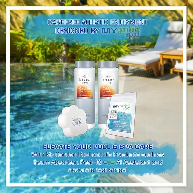 Leisure Time Calcium Booster 2 LB (1 LB x 2 pc) with My Garden Pool 20 Ct. Test Strips & Scum Sponge Flower Oil-Absorbing Sponge for Hot Tubs and Pools (2)