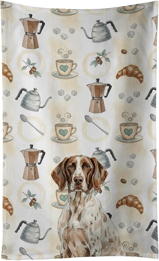 Caroline's Treasures German Shorthaired Pointer Coffee Bar Kitchen Towel Velour Plush Front and Cotton Loop Back Machine Washable
