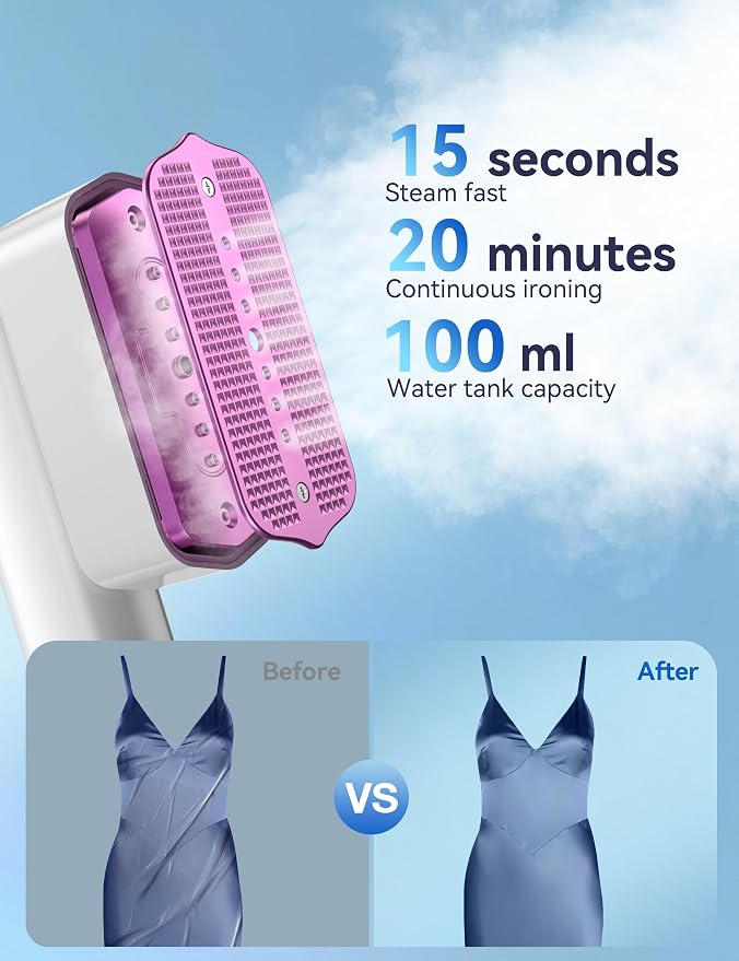 Sundu Steamer for Clothes,1200W Portable Travel Steamer&Iron 180ml White | Compact 15s heat-up, 180ml tank, 35min powerful steam, 4 Modes , includes gloves,Quick wrinkle removal for travel & home.