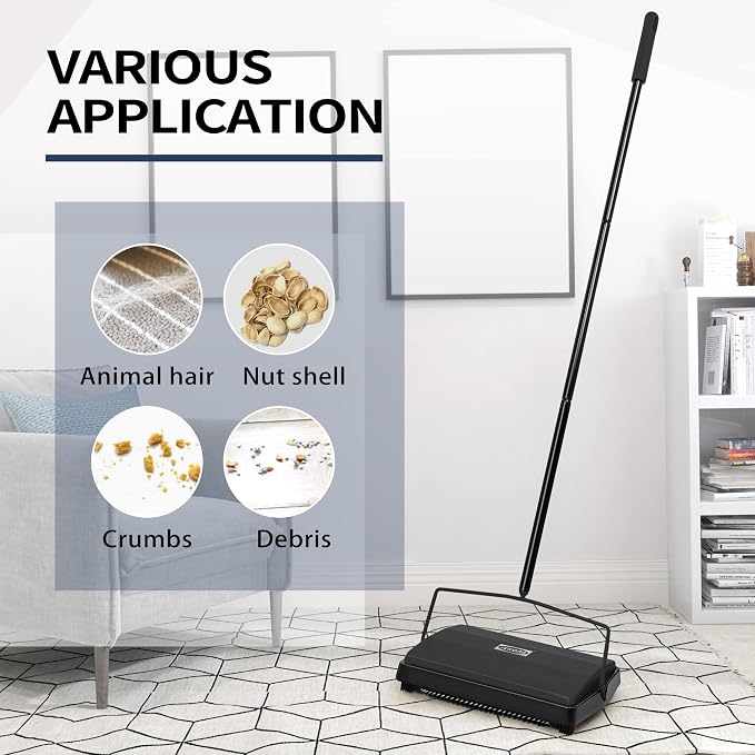 JEHONN Carpet Floor Sweeper with Horsehair, Broom and Dustpan Set for Home