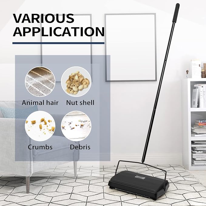 JEHONN Carpet Floor Sweeper with Horsehair, Broom and Dustpan Set for Home