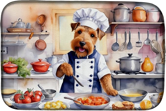 Caroline's Treasures DAC6338DDM Welsh Terrier The Chef Dish Drying Mat Absorbent Dish Drying Mat Pad for Kitchen Counter Dish Drainer Mat for Countertop, 14 x 21", Multicolor