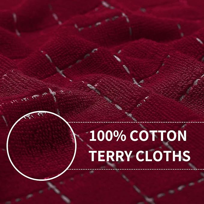 Homaxy Kitchen Towels and Dishcloths Set, 12 x 12 and 13 x 28 Inches, Set of 16 Bulk Cotton Terry Kitchen Towels Set, Checkered Designed, Soft and Super Absorbent Dish Towels, Brick Red