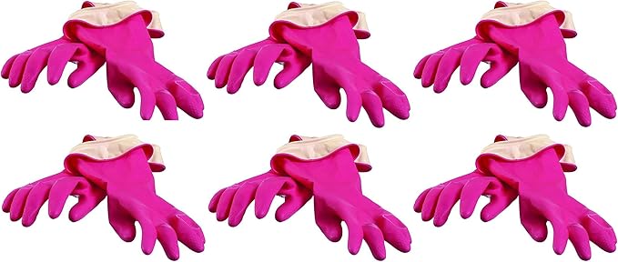 Casabella Premium Waterblock Cleaning Gloves - 6 Pair (12 Gloves) Pink - (Medium)