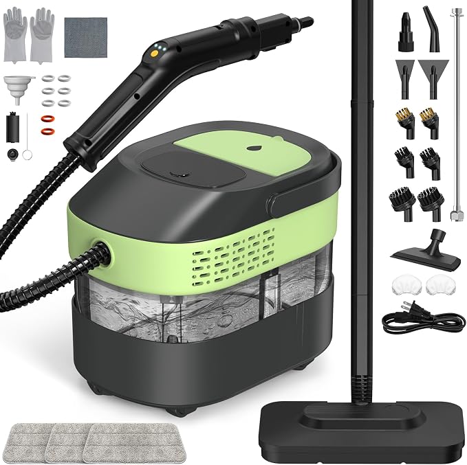 Steam Mop Cleaner, 2500W Handheld Steamer with 37 Attachments for Tile, Grout, Floors, Cars - 1.6L Detachable Tank, 15s Fast Heat-Up, 221°F High-Temp Chemical-Free Deep Cleaning