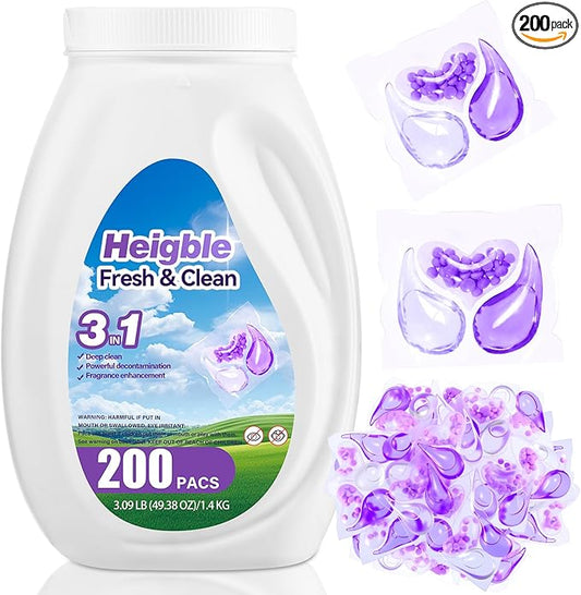 200 Count Laundry Detergent Pods Bulk 3 in 1 Laundry Detergent Pacs with Scent Boosters Washing Machine Powerful Decontamination Fragrance Enhancement Fresh Floral Scent