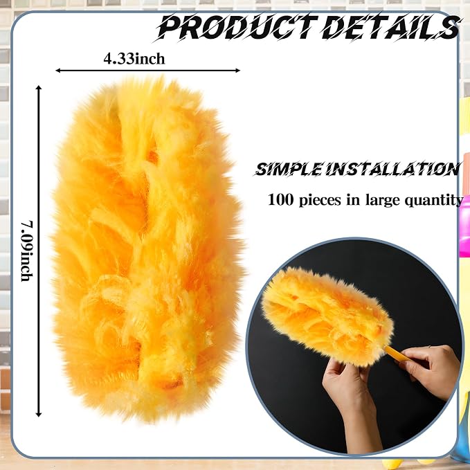 Vesici 100 Pcs Duster Refills Compatible with Swiffer Dusters Bulk Disposable Replacement Thickened with 1 Handle Heavy Duty for Cleaning, Office (Orange)