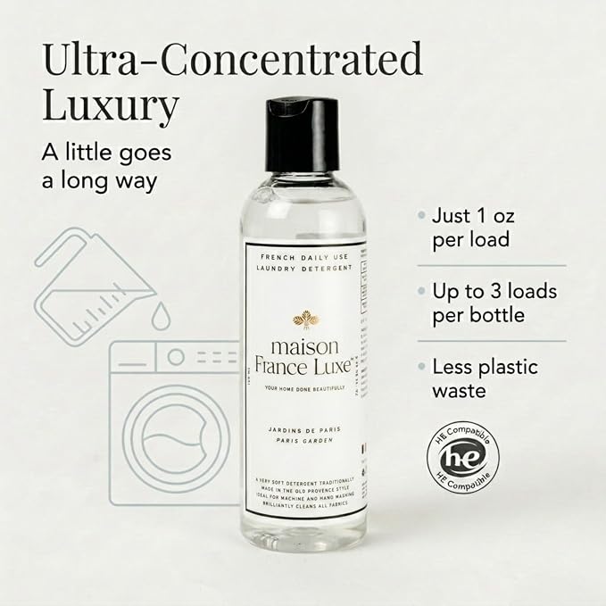 French Laundry Detergent, Plant Based Laundry Soap With Olive Oil & Coconut Oil for Machine or Hand Wash, Daily Use Formula for Colors & Whites, Paris Garden, Travel Size, 3.4 Fl Oz