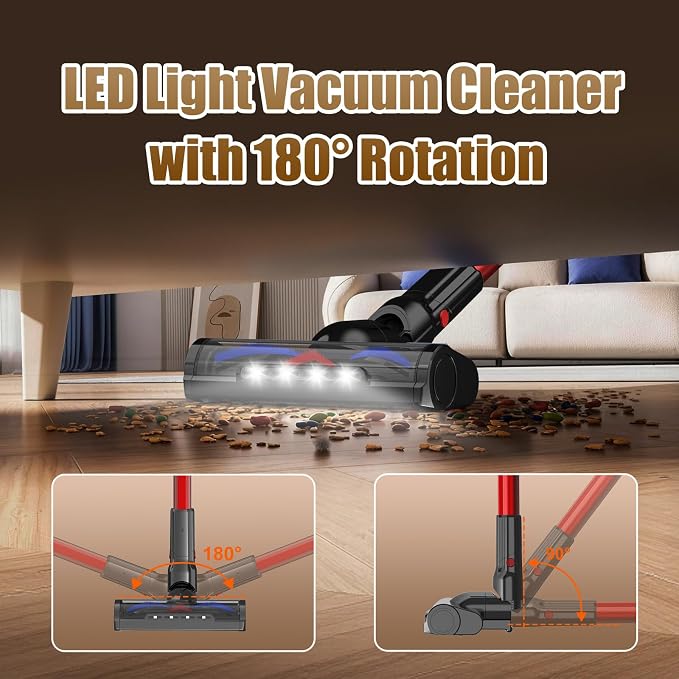 Cordless Vacuum Cleaner Upgraded 200W 45Mins Rechargeable with 3 Suction Modes Anti-Tangle Wireless Vacumm with Touch Screen LED Light Lightweight Wireless Vacuum for Home Pet Hair Floors Car