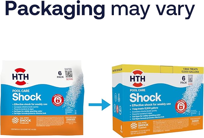 HTH 52030B Swimming Pool Care Shock, Swimming Pool Chlorinator Boosts Chlorine Levels, Cal Hypo Formula, 13.3oz (Pack of 6)