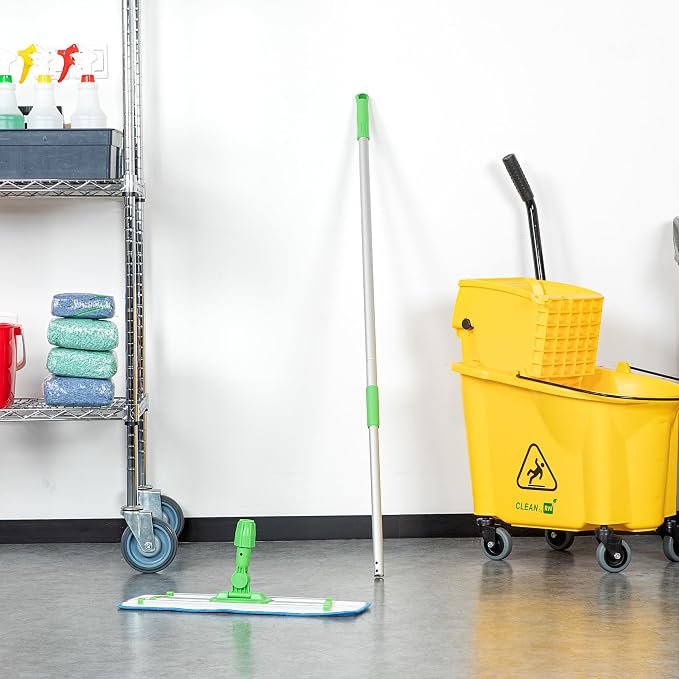 Restaurantware Telescopic Mop Handle - 60-Inch Aluminum Adjustable Heavy-Duty Cleaning Tool With Ergonomic Grip - Green