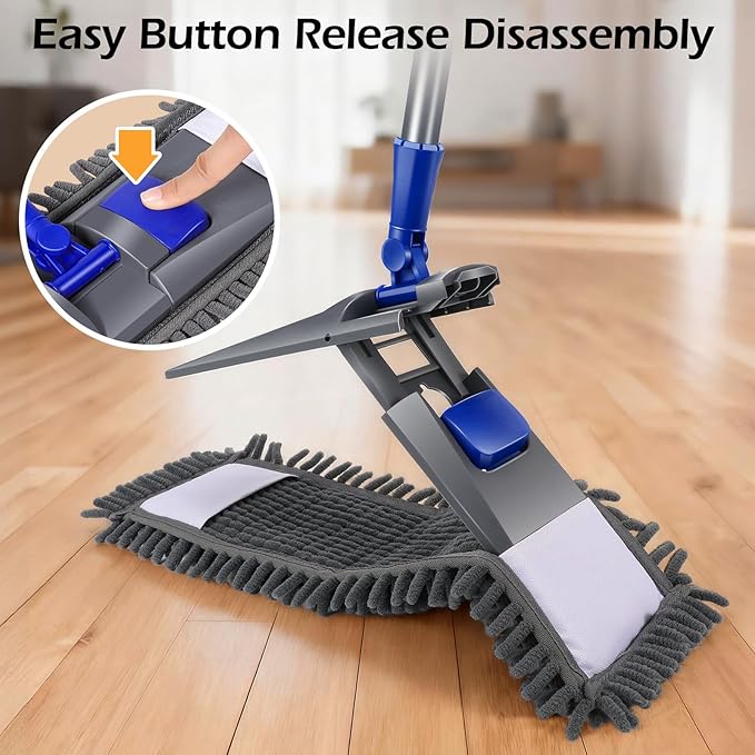MASTERTOP Microfiber Mop for Floor Cleaning, Flat Dust Mop for Home and Kitchen, Adjustable Stainless Steel Handle with 2 Washable Pads&1 Cleaning Scrape for Hardwood, Vinyl