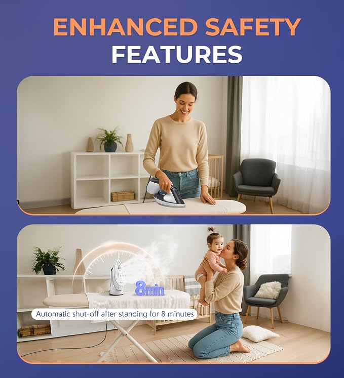 Steam Iron for Clothes, 1600W 2-in-1 Iron & Steamer with Detachable Ceramic Soleplate, Converts from Steamer to Iron in Seconds, Auto-Off, Self-Cleaning, Wrinkle Remover for All Fabrics