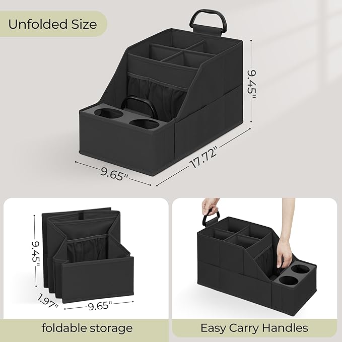 Car Seat Organizer Backseat Front Seat, Car Organizer With 12 Storage Compartments 2 Cup Holders, Snack Storage For Kids Baby, SUV Truck Van Collapsible Storage Bag For Travel, BK