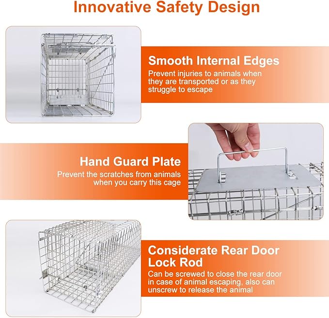 Live Animal Trap Cage Humane Collapsible Cat Trap Cage 1-Door Folding Skunk Traps for Catch and Release Small Raccoons Beavers Squirrel Groundhogs Cats Armadillos Skunks