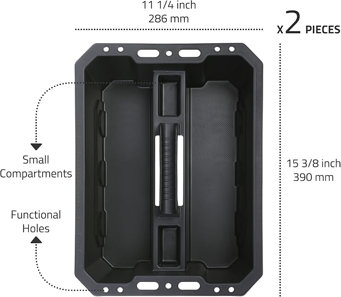 CANOPUS Storage Tray Tote with Functional Holes - 2 PCs Plastic Cleaning Caddy with Handle, Portable Caddy, Undersink Storage for Kitchen, Shoe Cleaning Box, Products Organizer, Black