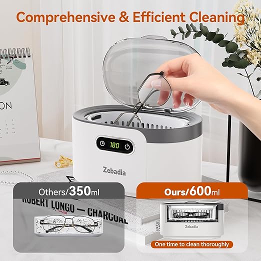 600ml Ultrasonic Jewelry Cleaner, Digital Timer, Deep Sonic Cleaning for Eyeglasses, Rings, Silver, Coins & Makeup Brushes