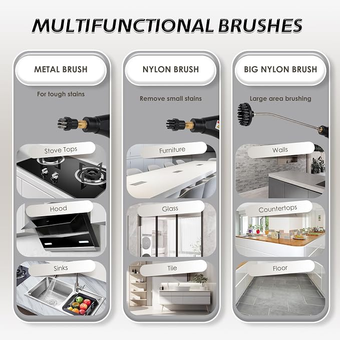 Timing Steam Cleaner, Extra 2 Nylon Brush, 2 Brass Brush