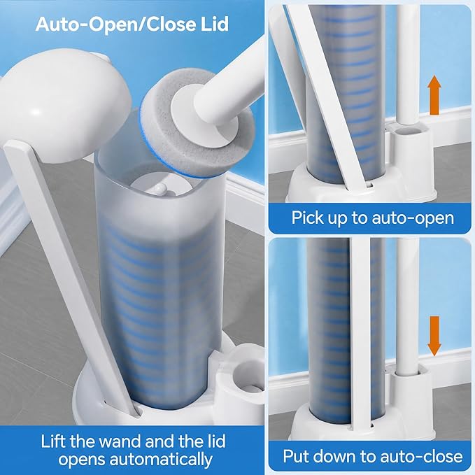 Spreezy Disposable Toilet Brush Cleaning Set, Touch-Free Toilet Wand Kit with 54 Refills & Holder, Disposable Toilet Bowl Cleaner Wand for Bathroom Cleaning