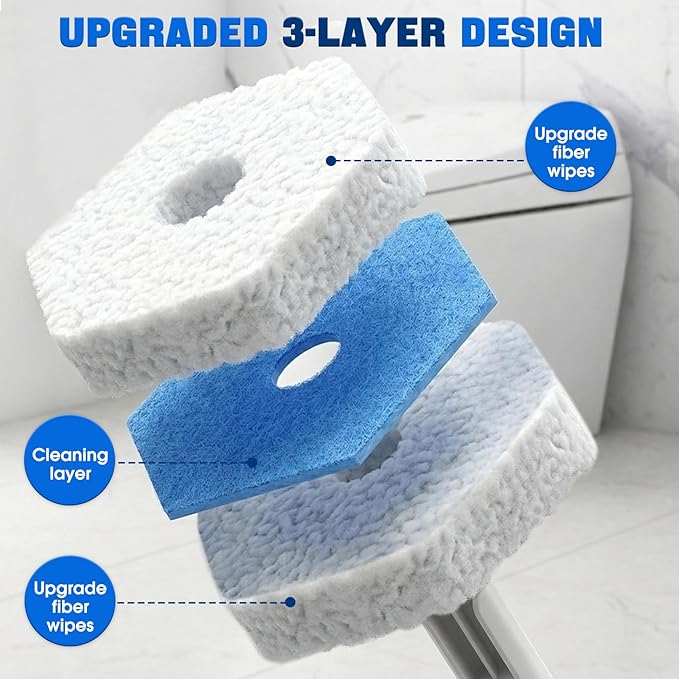60 Count Toilet Wand Refills,Disposable Toilet Brush Refills Compatible with Clorox Toilet Wand,Upgrade Fiber Cleaner Heads,Secure Lock No Slip,Odor Neutralizing(Not Included Brush Rod)