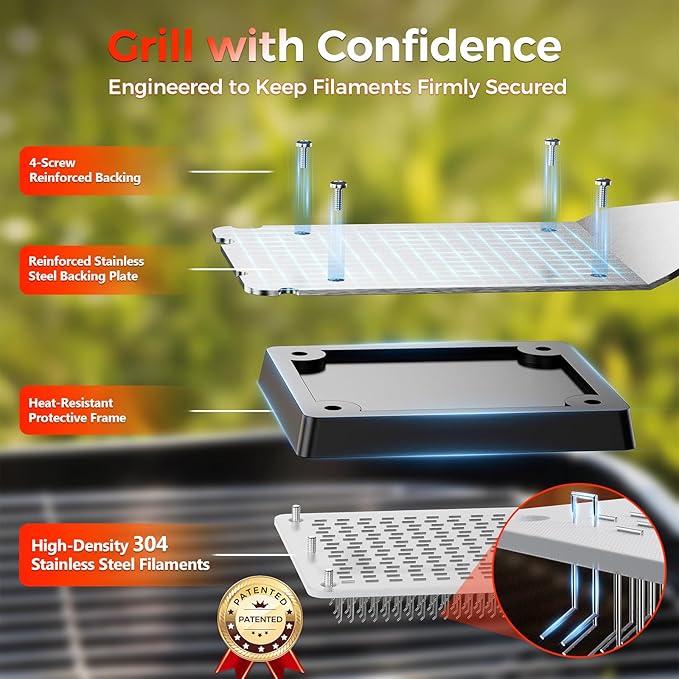 BBQ Grill Brush with U-Shaped Fixed Design, 45° Angled Steel Filaments for Deep Cleaning, Wooden Handle Grate Cleaner with Hanging Hook for Gas, Charcoal & Smoker (16 Inch)