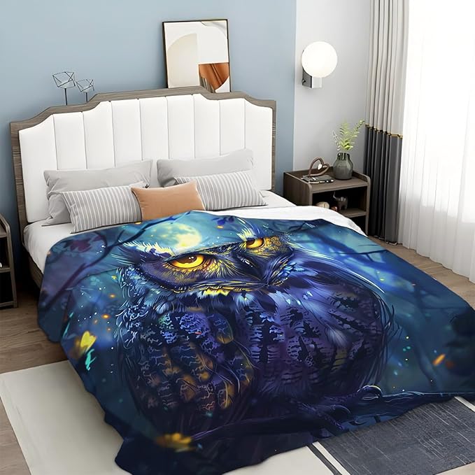 Tijuboni Owl Throw Blanket Owl Gifts for Girls Boys Women Men Kids Adults Soft Flannel Fleece Blanket for Couch Sofa Bed Home Decor 60"x80"
