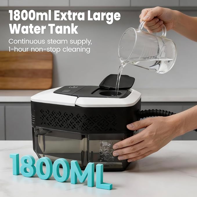 Portable Handheld Steam Cleaner, 4Bar High Pressure Steamer, 15s Fast Heat Up, 3Level Adjustable Handle, 1800ml Large Tank, 20 Accessories for Home, Car Detailing, Grout, Tile, Carpet Cleaning