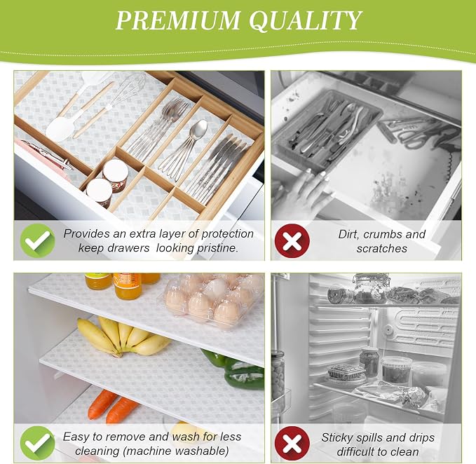 Cooyes Refrigerator Liners 17.7" x 24", Absorbent Strong Grip Fridge Liners Washable, Fridge Shelf Liner for Kitchen Cabinets, Non-Adhesive Refrigerator bin Liners and Mats