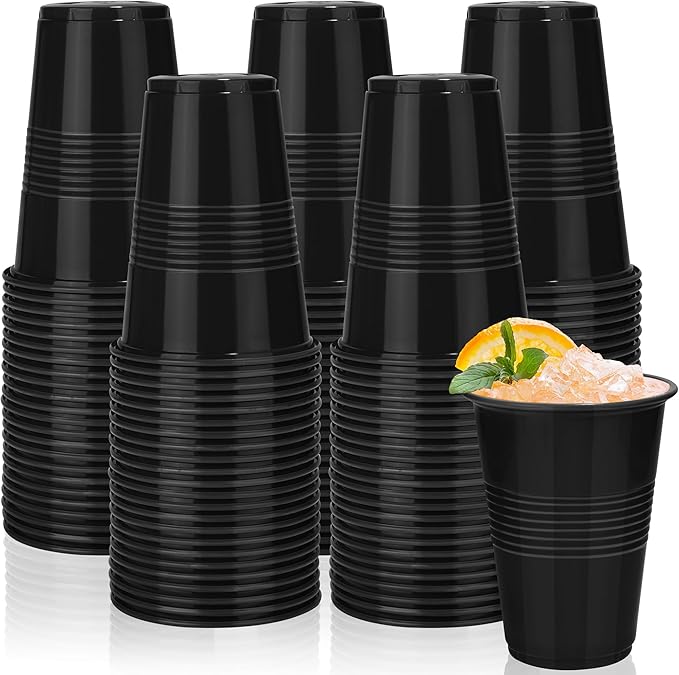 Kochorie 50 Pack Disposable Plastic Cups 16 Oz Solid Color Drinking Cups Party Supplies Strong and Sturdy Drinkware Cup For Birthday, Wedding, Christmas, Halloween & Daily Use, Black