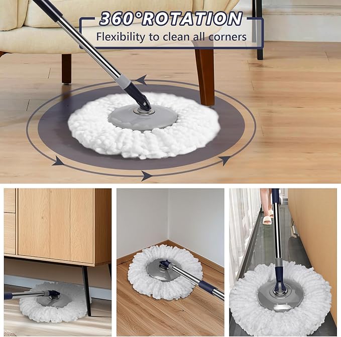 Masthome EasyWring Microfiber Spin Mop with 3 Mop Pads & Sponge Mop with 3 Absorbent PVA Mop Refills for Floor Cleaning