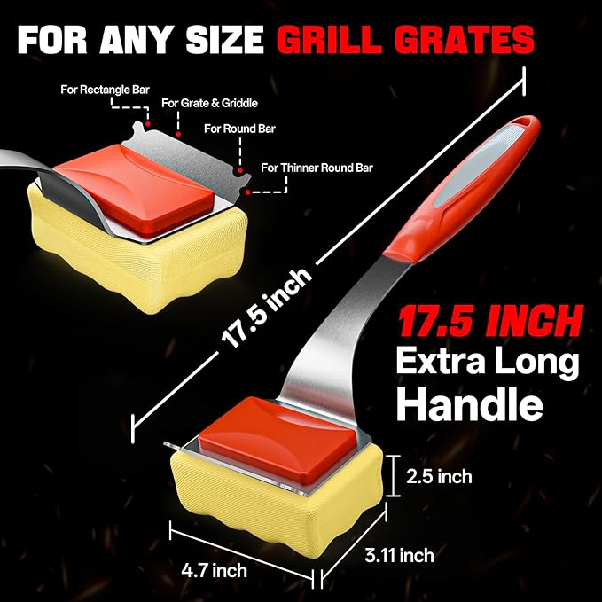 Grill Brush Bristle Free, Safe Grill Cleaner Brush for Outdoor Grill, Steam Grill Cleaning Brush with Scraper for Cast Iron/Stainless-Steel Grates (Bonus BBQ Scrub Daddy Replaceable Head)