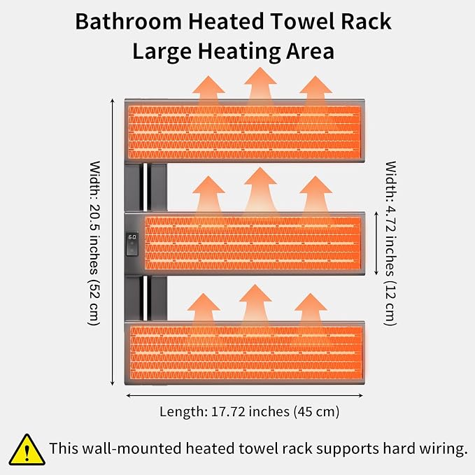 Verida Towel Warmer Rack, Support Hardwired and Plug-in, Wall-Mounted Electric Towel Heater, with Built-in Timer, Waterproof Aluminum Towel Warmer for Bathroom, LV-3S Gray