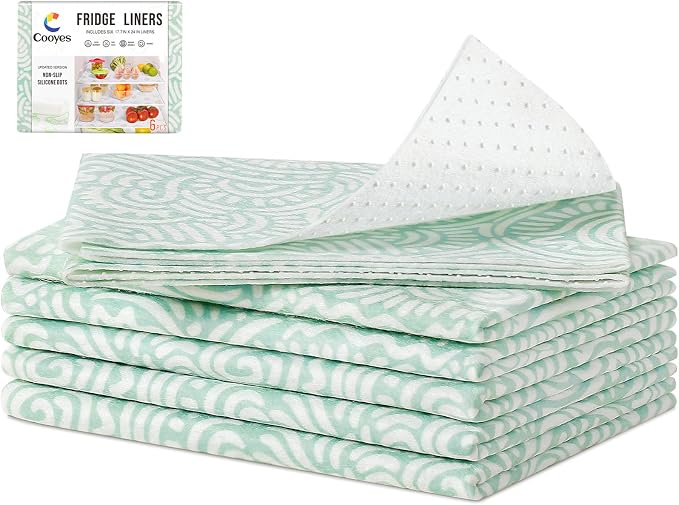 Cooyes Refrigerator Shelf Liners, Drawer Liners for Kitchen Cabinets, Absorbent Fridge Mats with Non-Slip Particles, Breathable Cloth Material BPAfree, Keep Produce Fresh Longer, 6 Pack, 12" × 24"